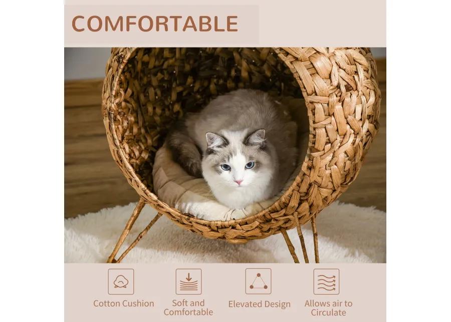 Brown Cat Sanctuary: 20.5" Weaved Elevated Cat Bed with Cushion