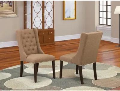 FOP3T47 Dining Chairs - Light Sable Linen Fabric Parson Dining Chairs and Button Tufted Back with Mahogany Rubber Wood Legs - Dining Chair Set of 2 - Set of 2