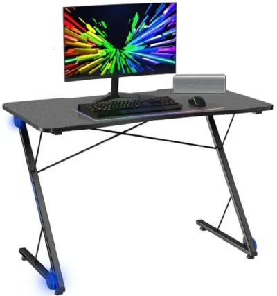 Z Shape Gaming Desk with LED Lights