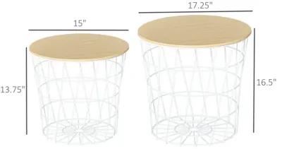 White/Natural Side Tables: Set of 2 Nesting Tables with Removable Top