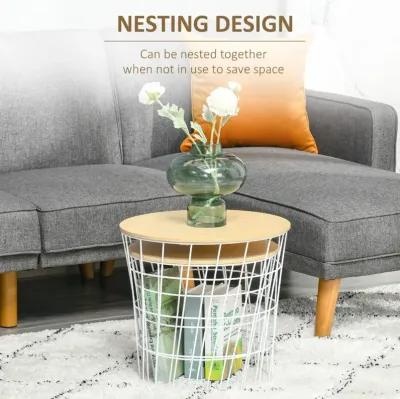 White/Natural Side Tables: Set of 2 Nesting Tables with Removable Top