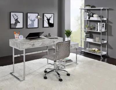 ACME Tigress Writing Desk, White Engineering Stone Top & Chrome Finish