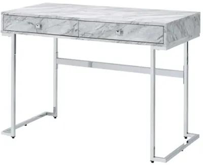 ACME Tigress Writing Desk, White Engineering Stone Top & Chrome Finish