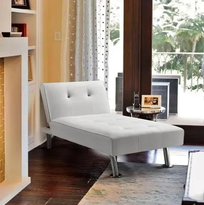 White Modern Faux Leather Chaise Lounge Recliner Sleeper Sofa