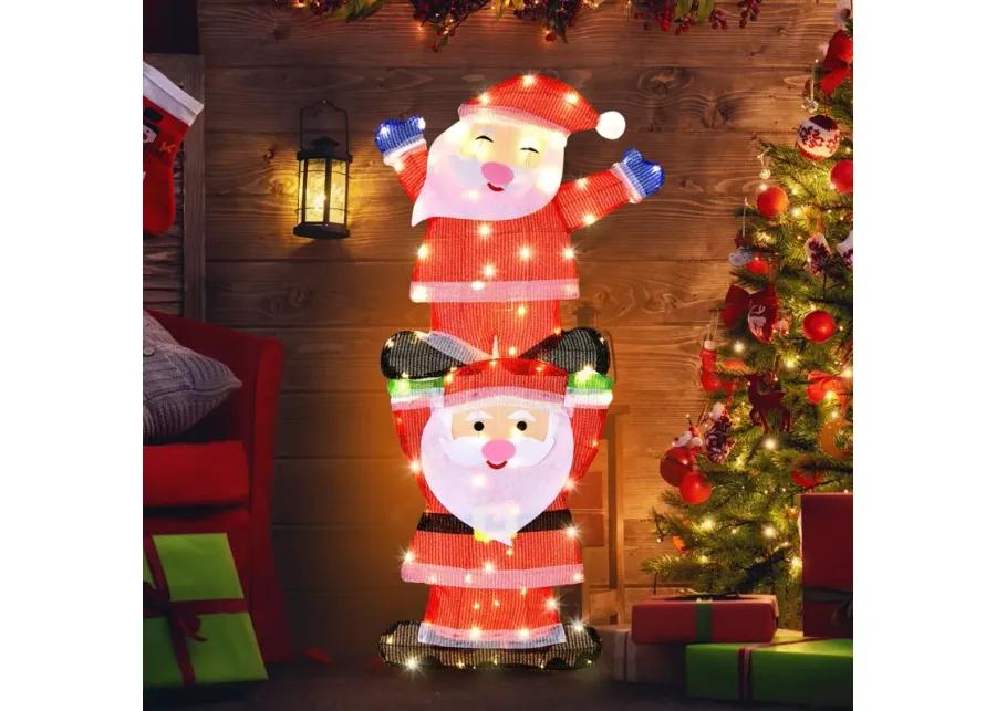 LED Double Santa Yard Christmas Decoration with String Lights and Stakes