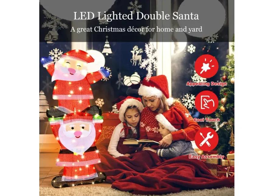 LED Double Santa Yard Christmas Decoration with String Lights and Stakes