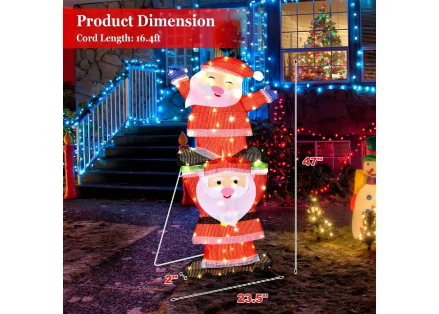 LED Double Santa Yard Christmas Decoration with String Lights and Stakes