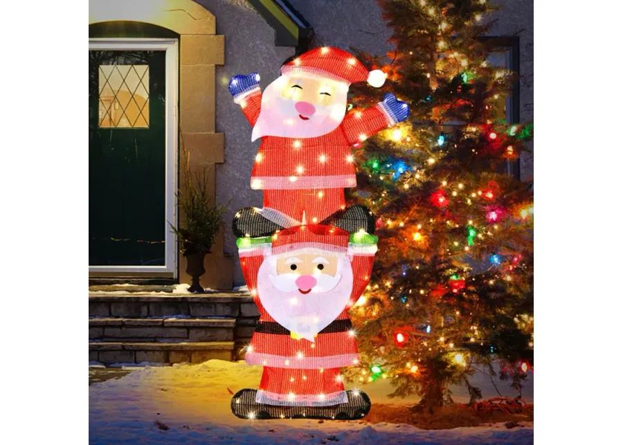 LED Double Santa Yard Christmas Decoration with String Lights and Stakes