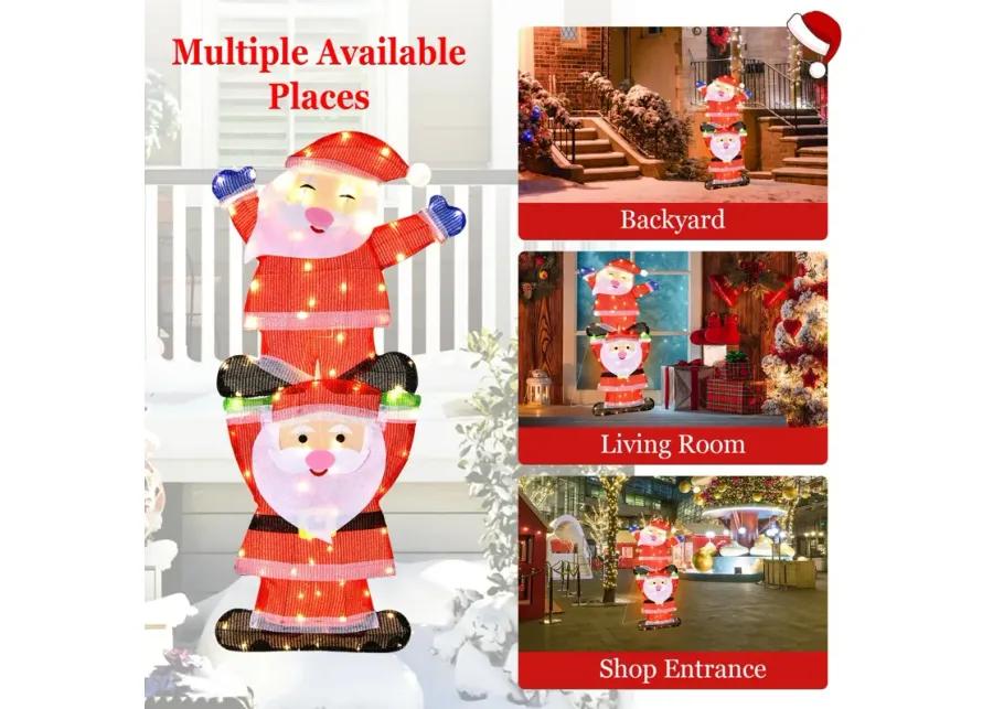 LED Double Santa Yard Christmas Decoration with String Lights and Stakes