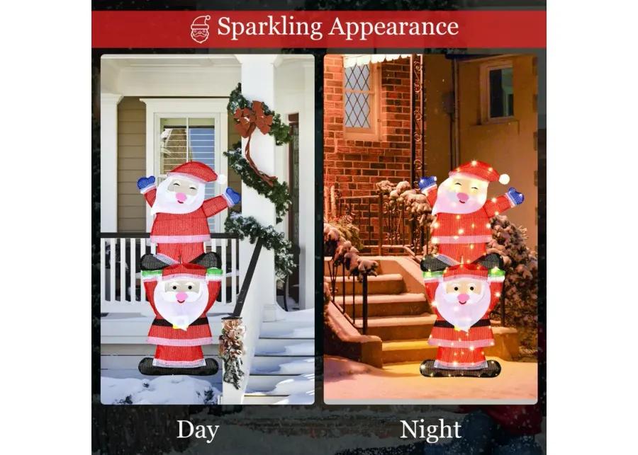 LED Double Santa Yard Christmas Decoration with String Lights and Stakes