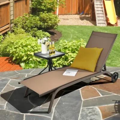 6-Poisition Adjustable Outdoor Chaise Recliner with Wheels