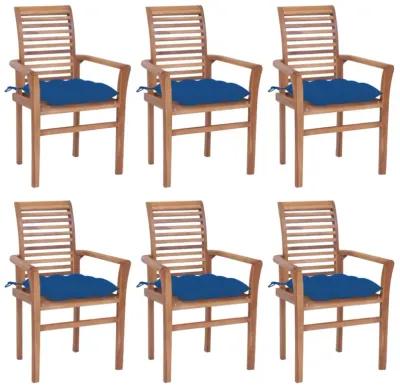 vidaXL Dining Chairs 6 pcs with Blue Cushions Solid Teak Wood