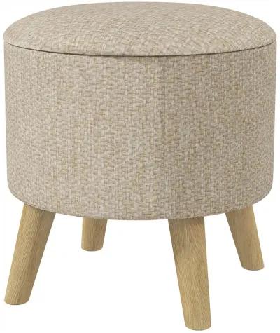 Linen Round Storage Ottoman: Wood Legs, Hidden Space