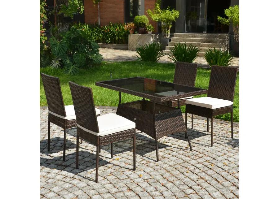 5 Pieces Rattan Dining Set Glass Table High Back Chair