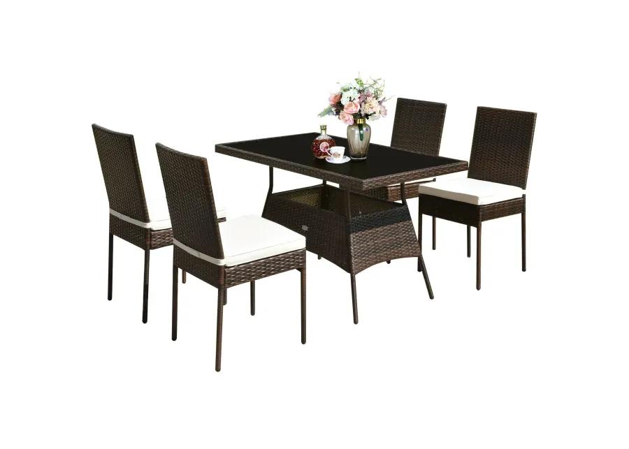 5 Pieces Rattan Dining Set Glass Table High Back Chair