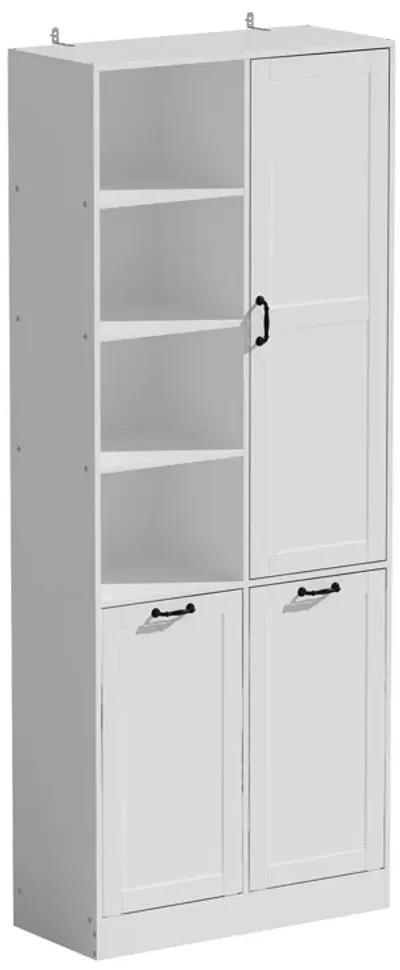 White Wood 31.5 in. W Buffet Kitchen Cabinet Storage Cabinet with Adjustable Shelves and Flip Storage for Garbage Bin