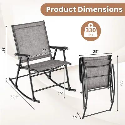 Set of 2 Folding Rocking Chair with Breathable Seat Fabric-Set of 2