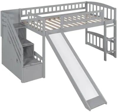 Stairway Twin Size Loft Bed With Two Drawers And Slide