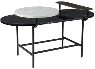 Homezia 42" Black Manufactured Wood And Metal Free Form Coffee Table