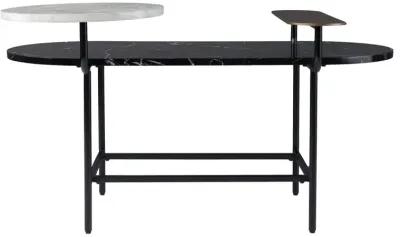 Homezia 42" Black Manufactured Wood And Metal Free Form Coffee Table