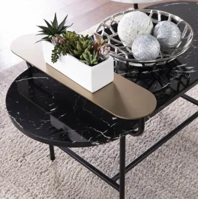 Homezia 42" Black Manufactured Wood And Metal Free Form Coffee Table