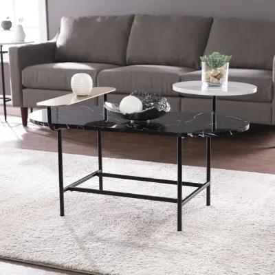 Homezia 42" Black Manufactured Wood And Metal Free Form Coffee Table