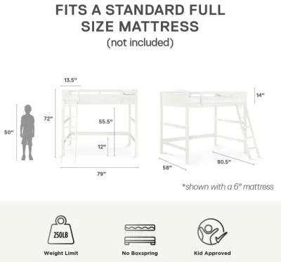 DHP Carlson Full Size Wooden Loft Bed with Ladder and Safety Railings