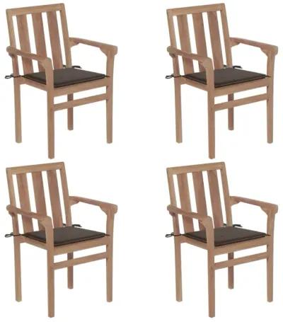 vidaXL Stackable Garden Chairs with Cushions 4 pcs Solid Teak Wood