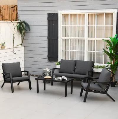 Black Backyard Chat: 4-Piece Patio Set with Cushioned Seating