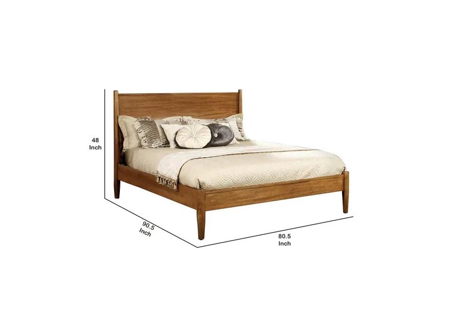 Wooden California King Size Bed with Panel Headboard, Oak Brown-Benzara