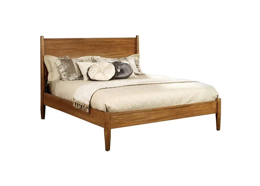 Wooden California King Size Bed with Panel Headboard, Oak Brown-Benzara