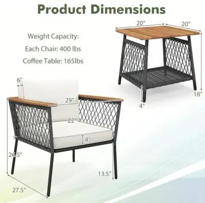 Hivvago 3 Piece Patio Furniture Set Rattan Chair Set with 2-Tier Coffee Table