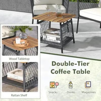 Hivvago 3 Piece Patio Furniture Set Rattan Chair Set with 2-Tier Coffee Table