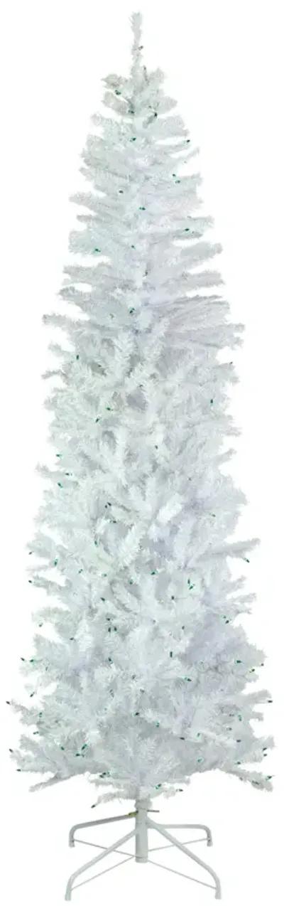 6.5' Pre-Lit Woodbury White Pine Pencil Artificial Christmas Tree  Green Lights