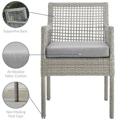 Modway Aura Wicker Rattan Outdoor Patio Dining Arm Chair with Cushion in Gray Gray