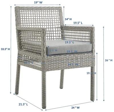 Modway Aura Wicker Rattan Outdoor Patio Dining Arm Chair with Cushion in Gray Gray