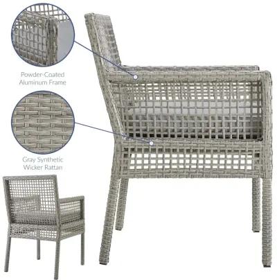 Modway Aura Wicker Rattan Outdoor Patio Dining Arm Chair with Cushion in Gray Gray