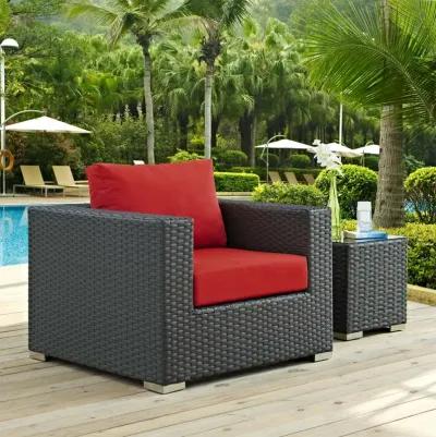 Modway EEI-1850-CHC-RED Sojourn Wicker Rattan Outdoor Patio Sunbrella Fabric Armchair in Canvas Red