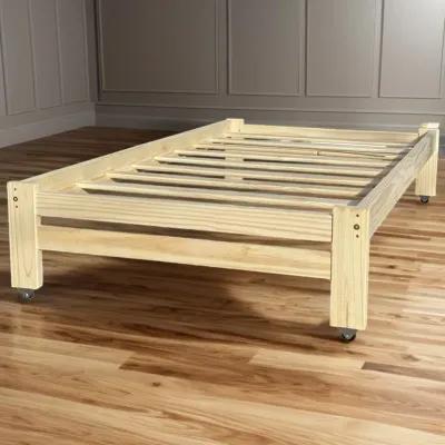 Hivvago Twin Unfinished Solid Wood Platform Bed Frame with Casters Wheels