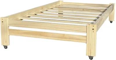 Hivvago Twin Unfinished Solid Wood Platform Bed Frame with Casters Wheels