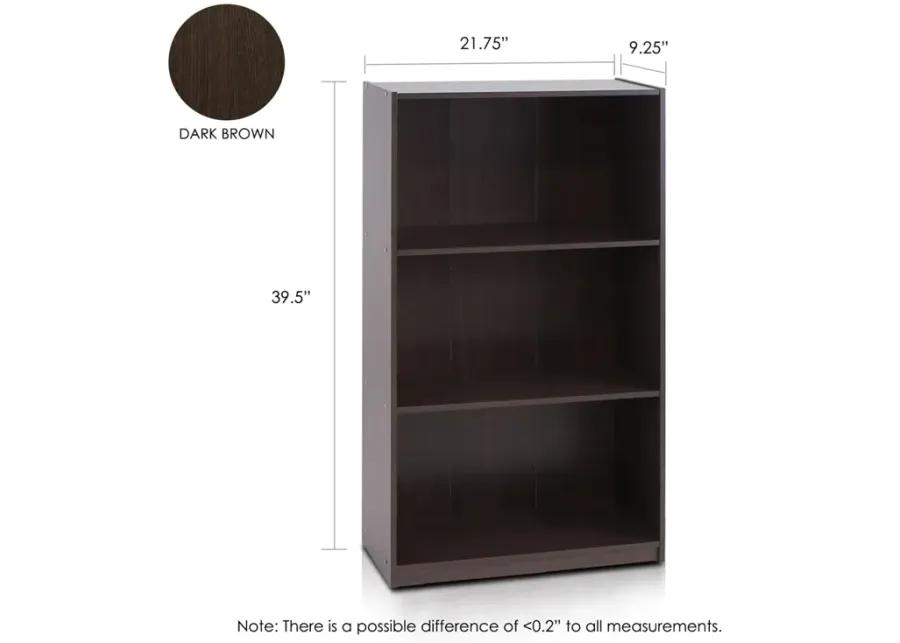 Basic 3-Tier Bookcase Storage Shelves,Dark Brown