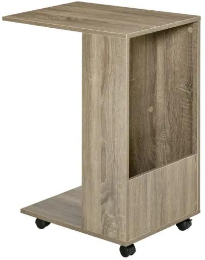 Grey Wheeled End Table: C-Shape Sofa Side Table for Living Room