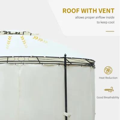 Cream Outdoor Oasis: 11.5' Round Steel Gazebo with Double Roof & Curtains