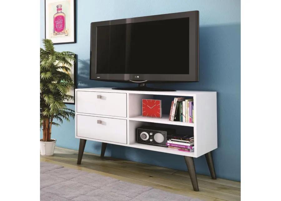 White Grey Wood Modern Classic Mid-Century Style TV Stand Entertainment Center