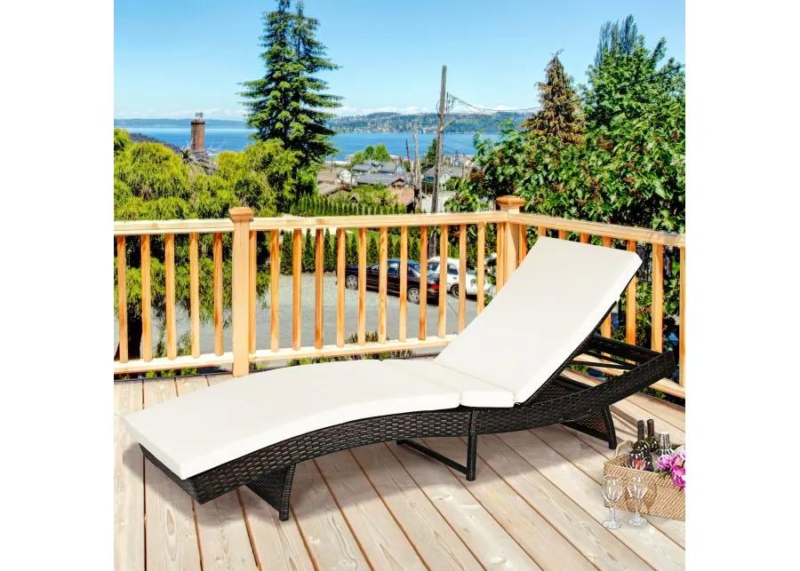 Patio Folding Adjustable Rattan Chaise Lounge Chair with Cushion