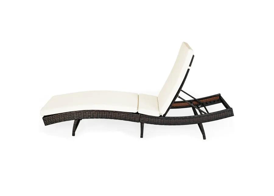 Patio Folding Adjustable Rattan Chaise Lounge Chair with Cushion