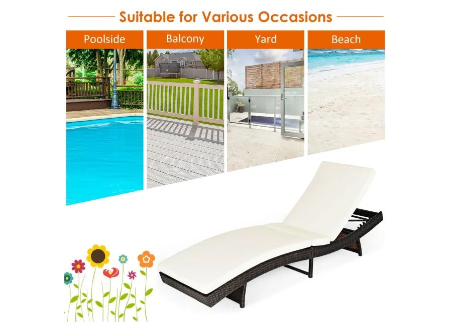 Patio Folding Adjustable Rattan Chaise Lounge Chair with Cushion