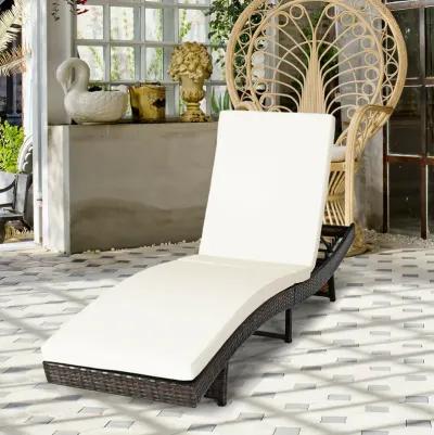 Patio Folding Adjustable Rattan Chaise Lounge Chair with Cushion