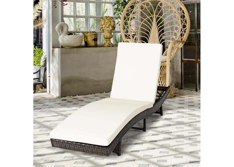 Patio Folding Adjustable Rattan Chaise Lounge Chair with Cushion