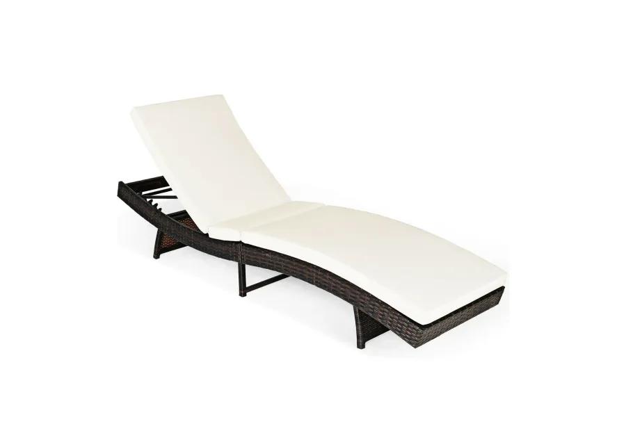 Patio Folding Adjustable Rattan Chaise Lounge Chair with Cushion